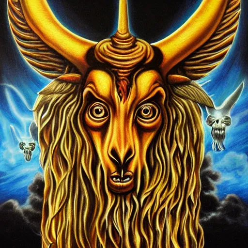 Image similar to baphomet, airbrush