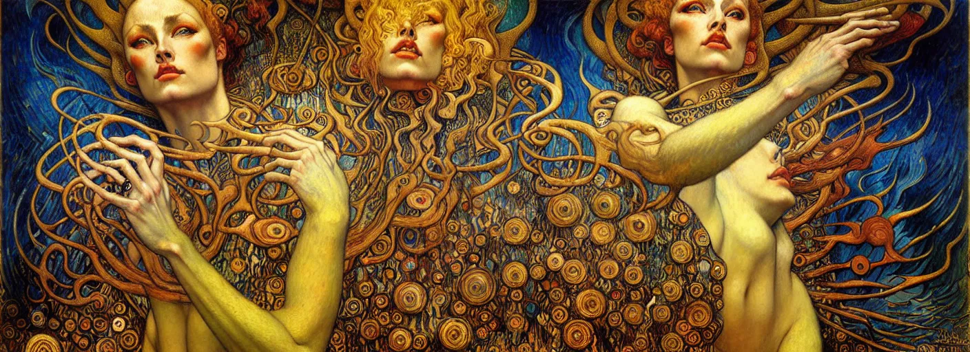 Image similar to Divine Chaos Engine by Karol Bak, Jean Delville, William Blake, Gustav Klimt, and Vincent Van Gogh, symbolist, visionary