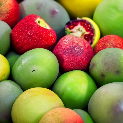 Prompt: Photo of A fruit with human features, sigma 50mm, ƒ/8, focal length: 50mm, hyper detailed.