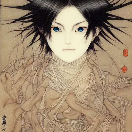 Image similar to prompt : portrait of muse soft light painted by takato yamamoto, magical rinnegan eyes, inspired by ninja anime, smooth face feature, intricate oil painting, high detail, sharp high detail, manga and anime