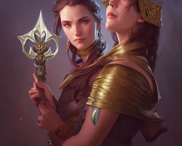 Image similar to twin daggers, deep focus, d & d, fantasy, intricate, elegant, highly detailed, digital painting, artstation, concept art, matte, sharp focus, illustration, hearthstone, art by artgerm and greg rutkowski and alphonse mucha