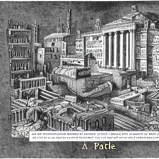 Image similar to a page from an almanac detailing a lost city