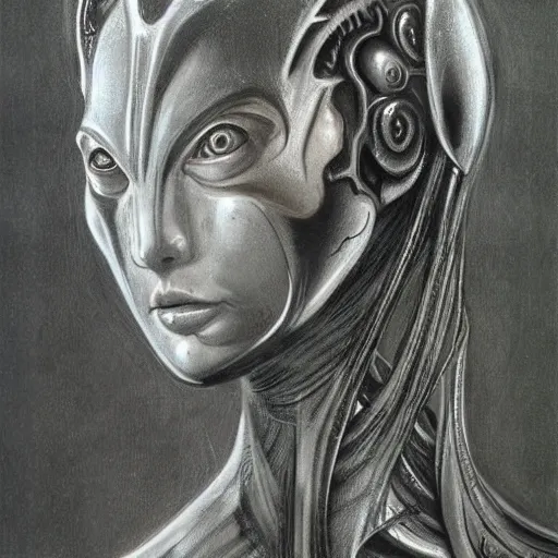 Prompt: a girl, concept art by h r giger