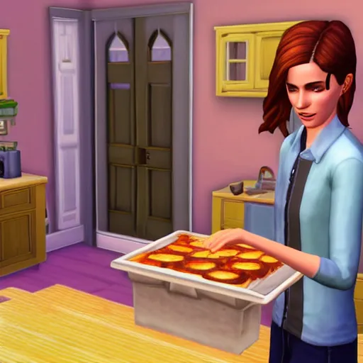 Prompt: emma watson cooking in the sims 4