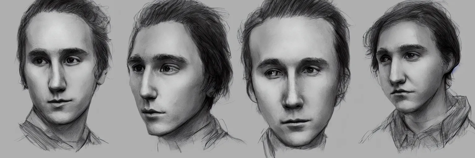 Prompt: character study of paul dano and julian lage, 2 0 2 2, clear faces, emotional, character sheet, fine details, concept design, contrast, kim jung gi, pixar and da vinci, trending on artstation, 8 k, full body and head, turnaround, front view, back view, ultra wide angle