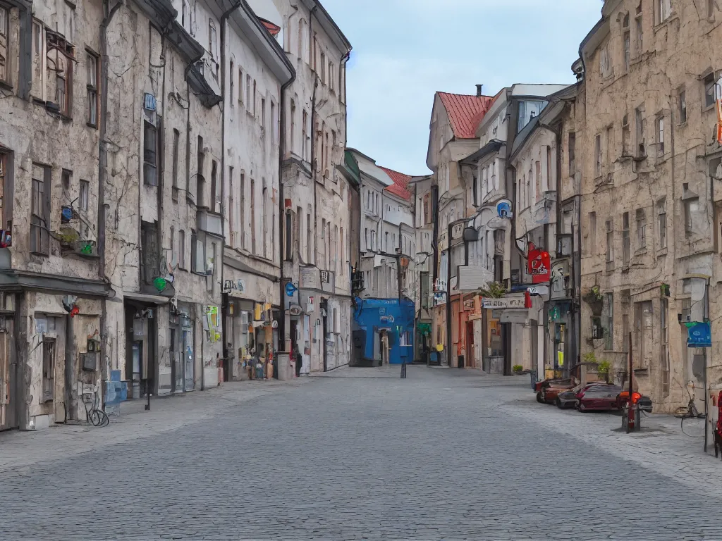 Image similar to Estonian city street as a PS1 first person video game