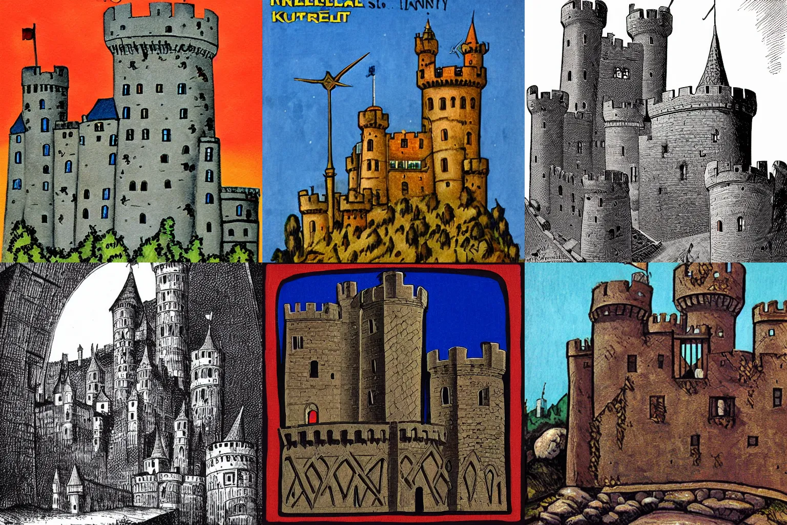 Prompt: medieval castle, by Harvey Kurtzman