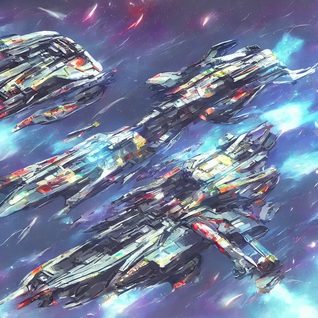 Image similar to combat spaceship concept art colorful