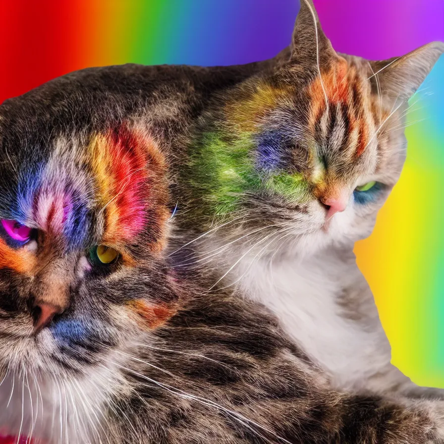 Image similar to Rainbow cat watching Netflix, ultra realistic, 8K