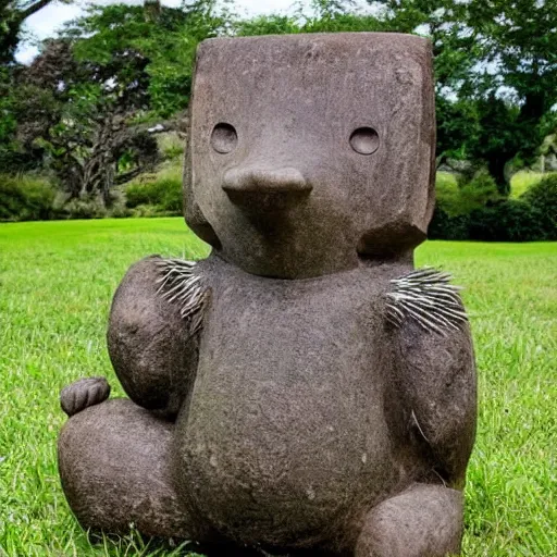 Prompt: a hedgehog as a moai statue