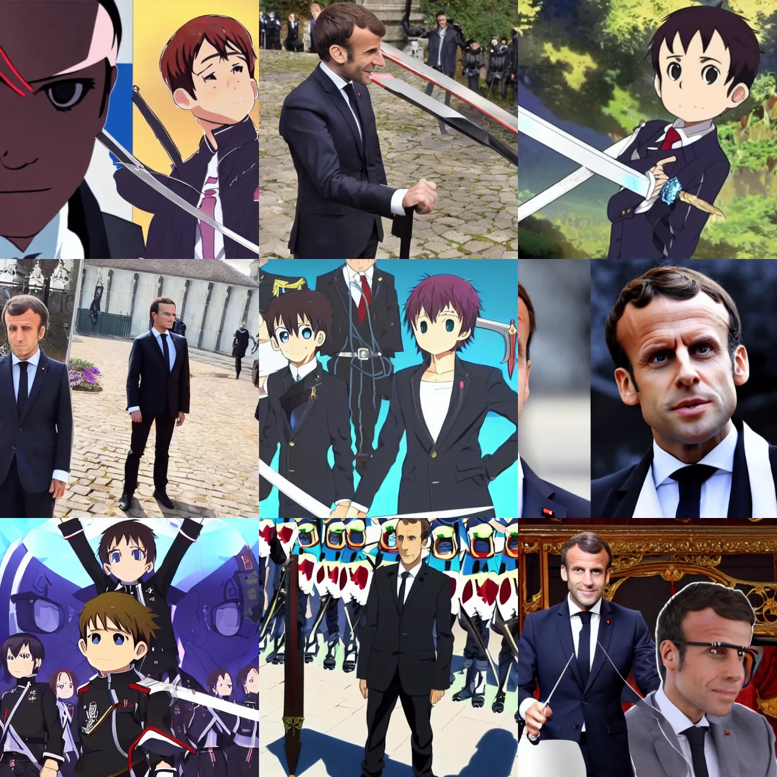 Prompt: emmanuel macron in sword art online