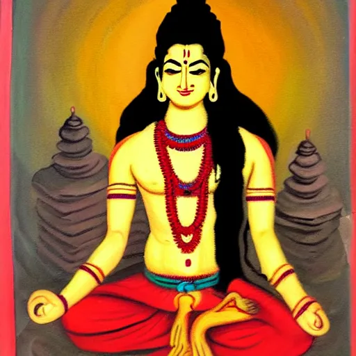 Prompt: A painting of Lord Shiva in meditation