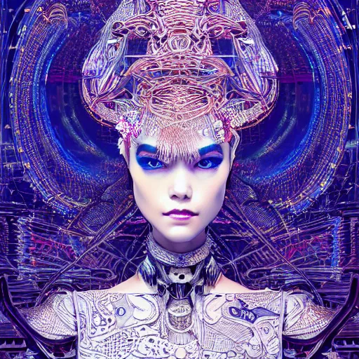 Prompt: the portrait of an absurdly graceful, sophisticated, fashionable ottomanpunk robotess idol, an ultrafine hyperdetailed illustration by kim jisu, intricate linework, neon wiring, porcelain skin, unreal engine 5 highly rendered, global illumination, radiant light, detailed and intricate environment, by rutkowski, artgerm, marvel comics