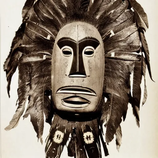 Prompt: vintage photo of Tsimshian shaman mask by edward s curtis