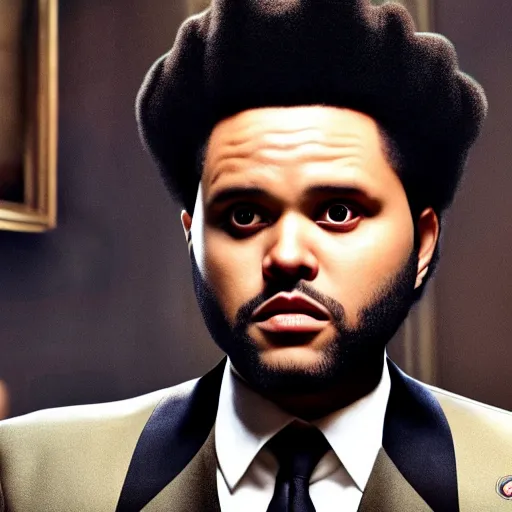 Prompt: Live Action Still of The Weeknd in The Godfather, real life, hyperrealistic, ultra realistic, realistic, highly detailed, epic, HD quality, 8k resolution, film still