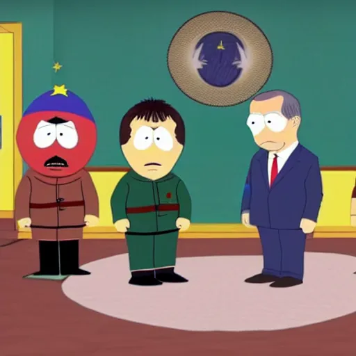 Image similar to zelensky and erdogan as southpark characters, tv interview