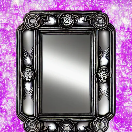 Prompt: a mirror in the shape of an antique silver tray floating and shooting purple magic in a castle, digital art