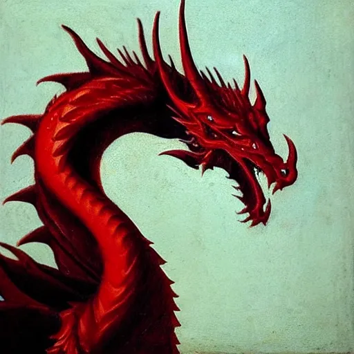 Prompt: a renaissance oil painting of a red dragon, profile picture