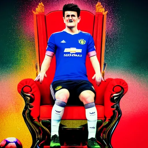 Prompt: hyper realistic rendering of Harry Maguire from manchester united sitting on a throne made of dog poo. octane render, very colorful, vibrant, cinematic, amazing details.