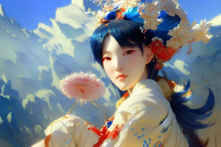 Prompt: netease onmyoji, european, vibrant colors and hard shadows and strong rim light, light blue sky, cool white color temperature, painting by gaston bussiere, craig mullins, j. c. leyendecker