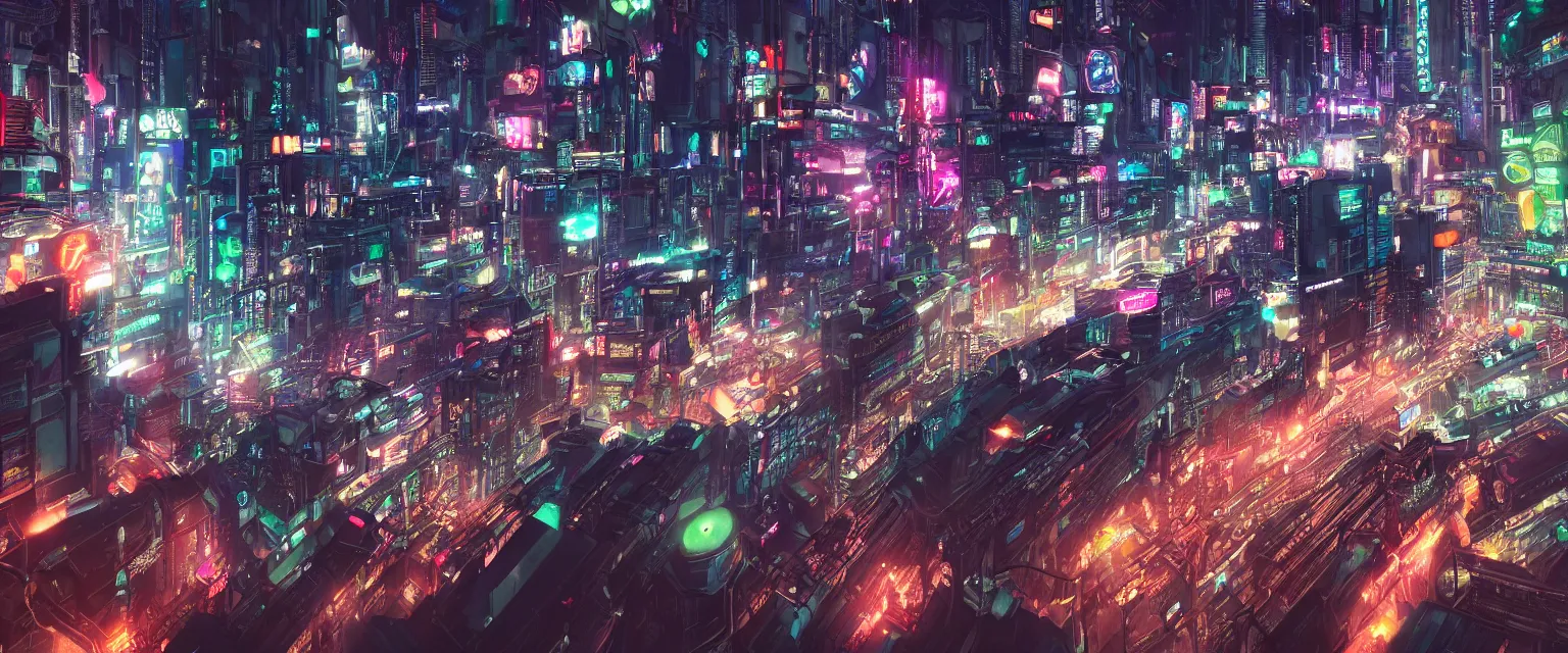 Prompt: A gigantic, sprawling cyberpunk megacity at night, neon lights everywhere, a few flying cars are visible, extremely detailed, Tokyo, night, unreal engine, octane render, ray tracing, realistic, highly detailed, cinematic, hyper realism, high detail, synthwave, concept art, award winning, anime