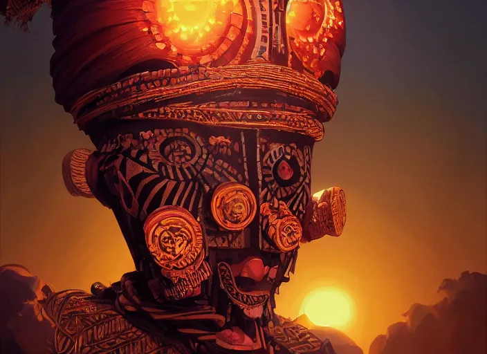 Image similar to highly detailed digital painting of tribal afrikan voodoo kemetic mask, 2 d game fanart behance hd by jesper ejsing, by rhads, makoto shinkai and lois van baarle, ilya kuvshinov, rossdraws, dramatic sunset, global illumination, radiant light, detailed and intricate environment