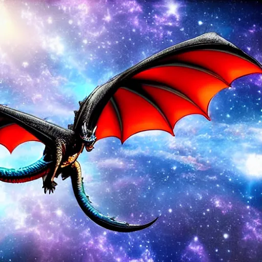 Image similar to a beautiful dragon flying in space taken from a dlsr camera