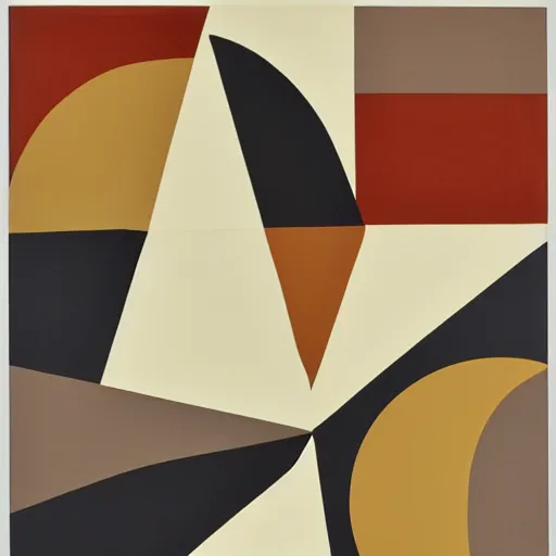 Prompt: A abstract painting in the style of Sophie Taeuber-Arp and Gary Hume, 1970s Scandinavian naturalistic minimalism style, flat colour-block style, geometric abstraction, muted earthy colours