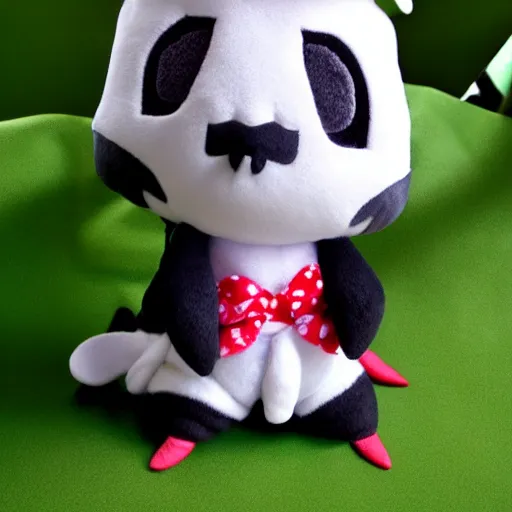 Prompt: cute fumo chibi plush imp, black and white with hearts, hawaiian shirt, soft shadow, vray