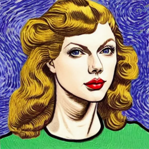 Image similar to portrait of taylor swift, mashup between mc escher and vincent van gogh