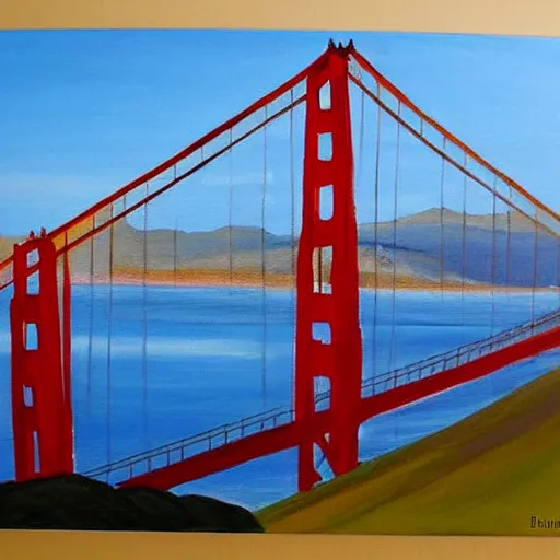 Prompt: a painting of the golden gate bridge in san francisco, a fine art painting by elaine duillo, featured on dribble, american scene painting, nightscape, impressionism, acrylic art,