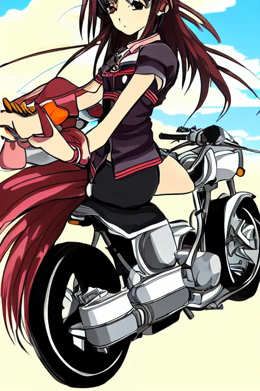 Prompt: anime style girl riding a motorcycle