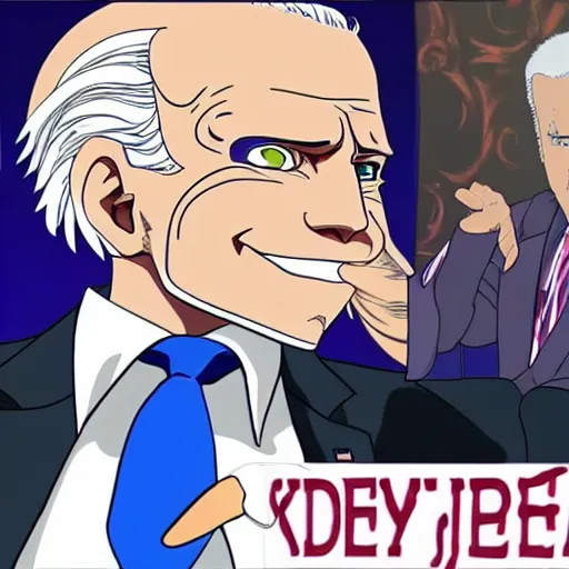 Image similar to Joe Biden as a Jojo character, anime key visual