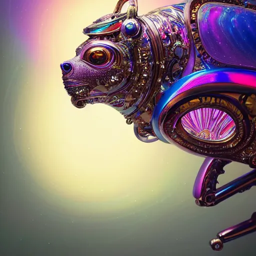 Image similar to iridescent opalescent cyborg animal in candyland, warm tones : by michal karcz, daniel merriam, victo ngai and guillermo del toro : ornate, dynamic, particulate, intricate, elegant, highly detailed, centered, artstation, smooth, sharp focus, octane render