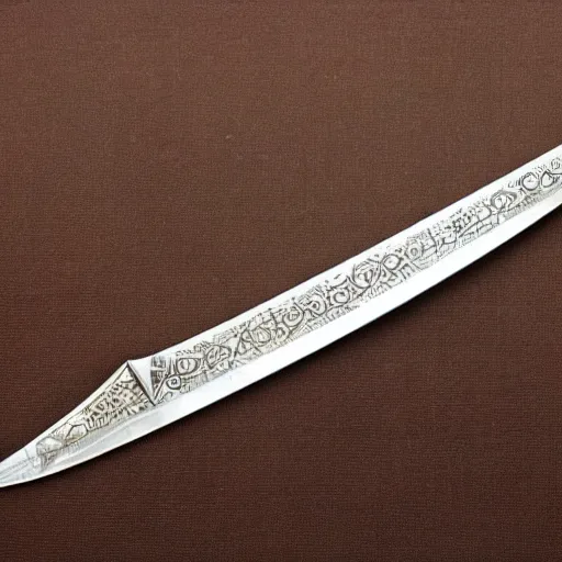 Prompt: sword with mirrored blade, covered in runes, detailed, intricate, workmanship