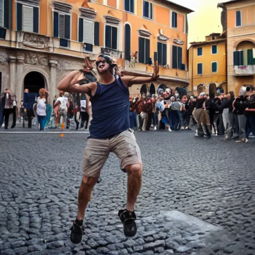 Prompt: frogman dancing in rome