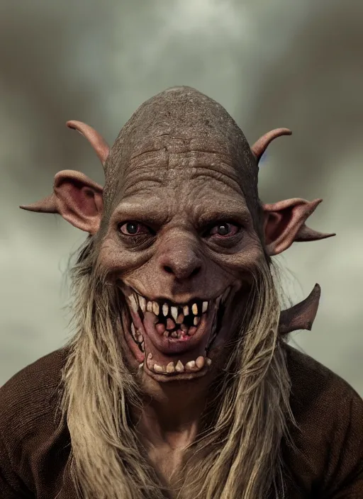 Prompt: closeup portrait of a startled medieval goblin, depth of field, zeiss lens, detailed, symmetrical, centered, fashion photoshoot, by annie leibovitz and steve mccurry, david lazar, jimmy nelsson, breathtaking, 8 k resolution, extremely detailed, beautiful, establishing shot, artistic, hyperrealistic, beautiful face, octane render