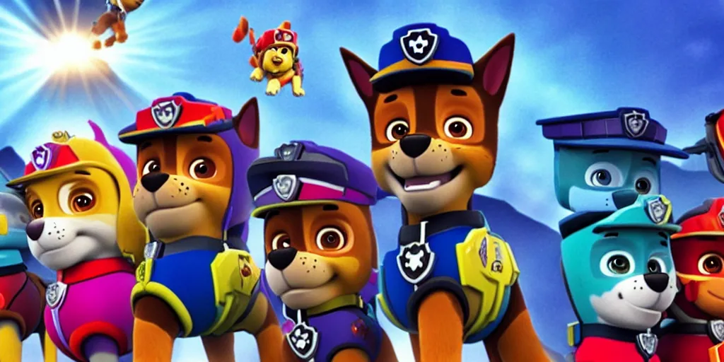 Prompt: a still from Paw Patrol: Apocalypse