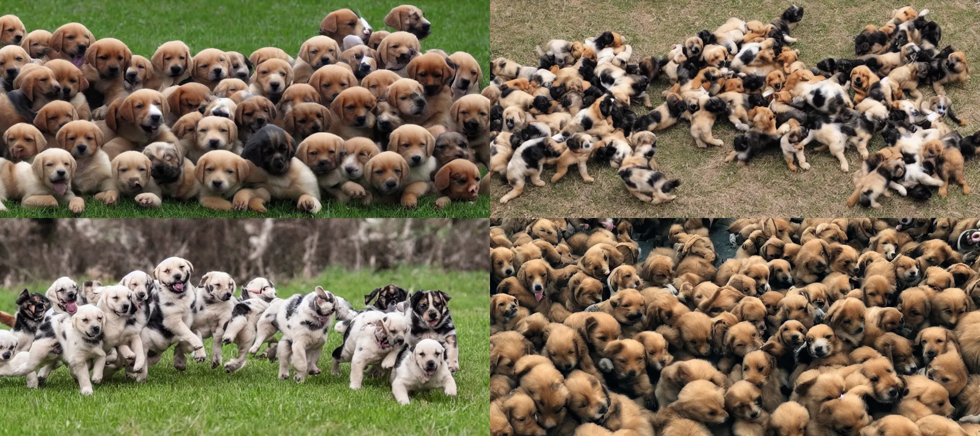 Prompt: Swarm of puppies in battle