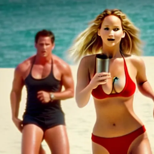 Image similar to movie still of jennifer lawrence as CJ in Baywatch, running