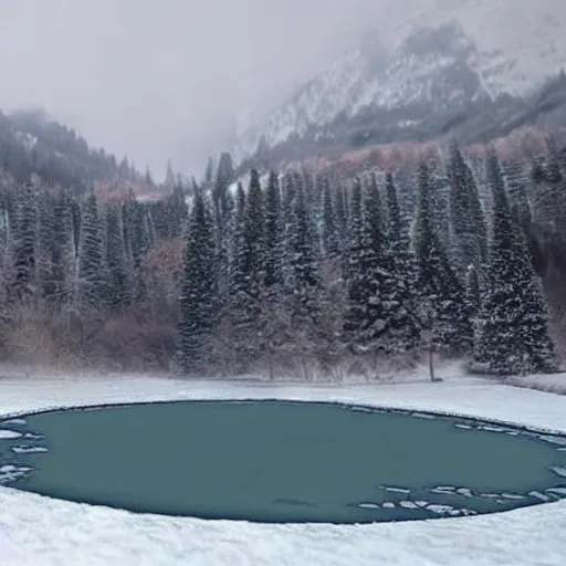 Image similar to a frozen lake with a city beneath it, fantastical, realistic