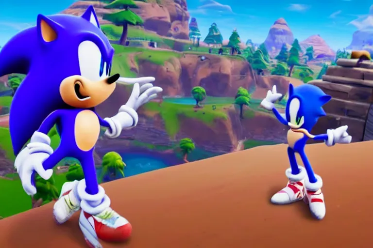 Image similar to sonic dancing in fortnite, gameplay