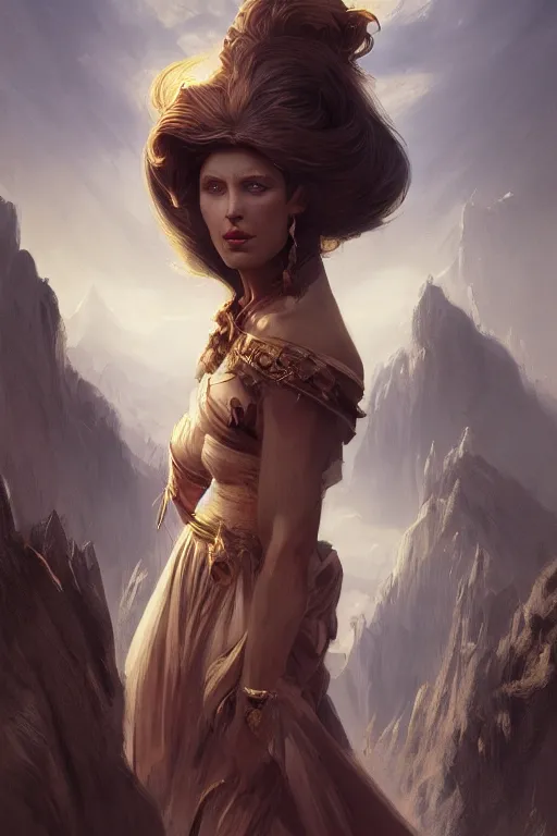Image similar to princess of eternal beauty and grace, face portrait, raphael lacoste, eddie mendoza, alex ross, concept art, matte painting, highly detailed, rule of thirds, dynamic lighting, cinematic, detailed, denoised, centerd