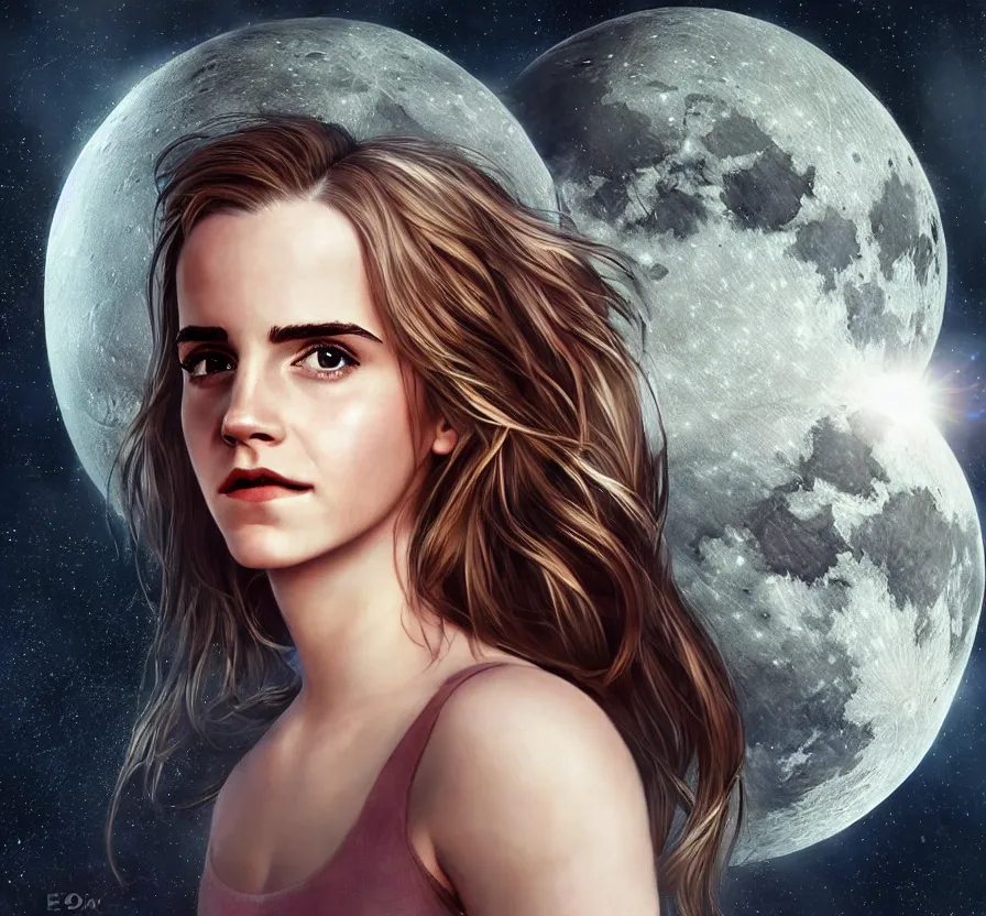 Prompt: hyper realistic portrait of emma watson on the moon, cinematic, artstation, cgsociety, full body