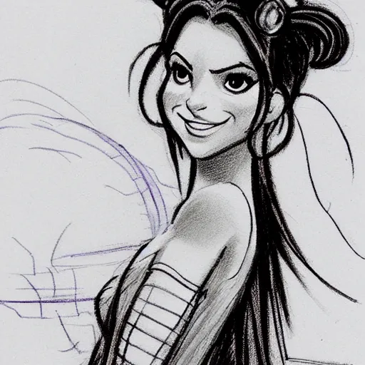 Image similar to milt kahl sketch of victoria justice with tendrils hair style as princess padme from star wars episode 3