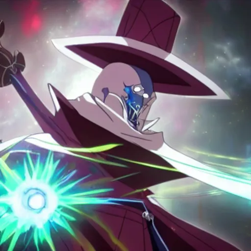 Image similar to Karthus from League of Legends in anime movie, dragonballz, jojo