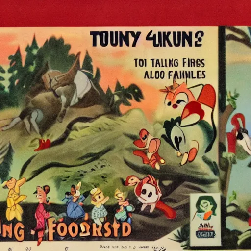 Image similar to 1940s disney film about talking forest animals super high detail