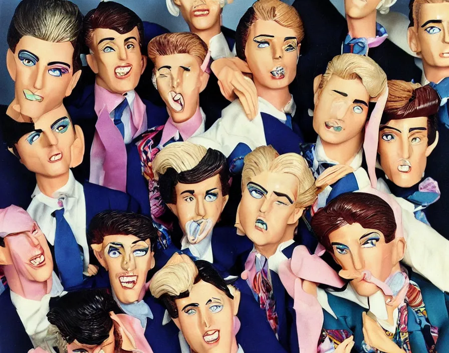 Image similar to ken barbie 1980s pop band, surrealism aesthetic, detailed facial expressions