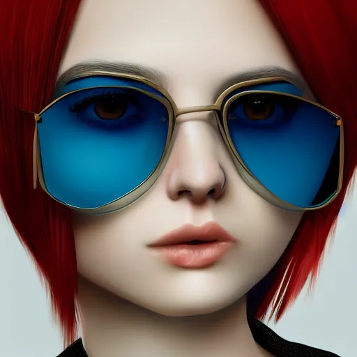 Prompt: realistic high key portrait photo of a beautiful girl with blue hair and badass euro design sunglasses by shin jeongho, nick silva and ilya kuvshinov, deviantart, 8 k resolution