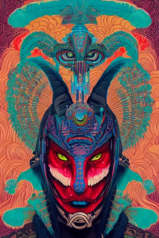 Image similar to a hacker wearing a quetzalcoatl mask, Tristan Eaton, victo ngai, artgerm, RHADS, ross draws